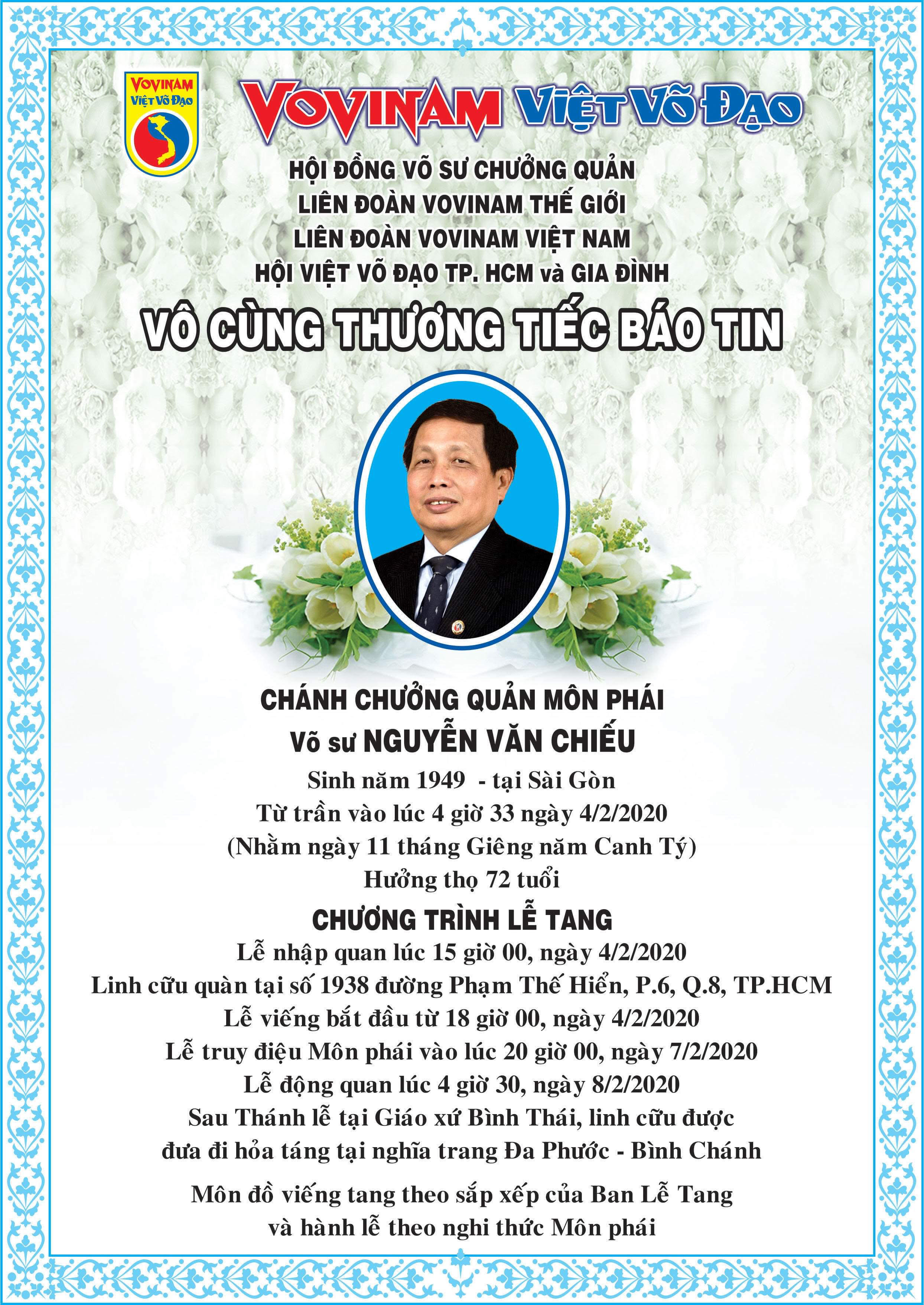 Grand Master Nguyen Van Chieu, Võ sư Chánh Chưởng Quản has passed away